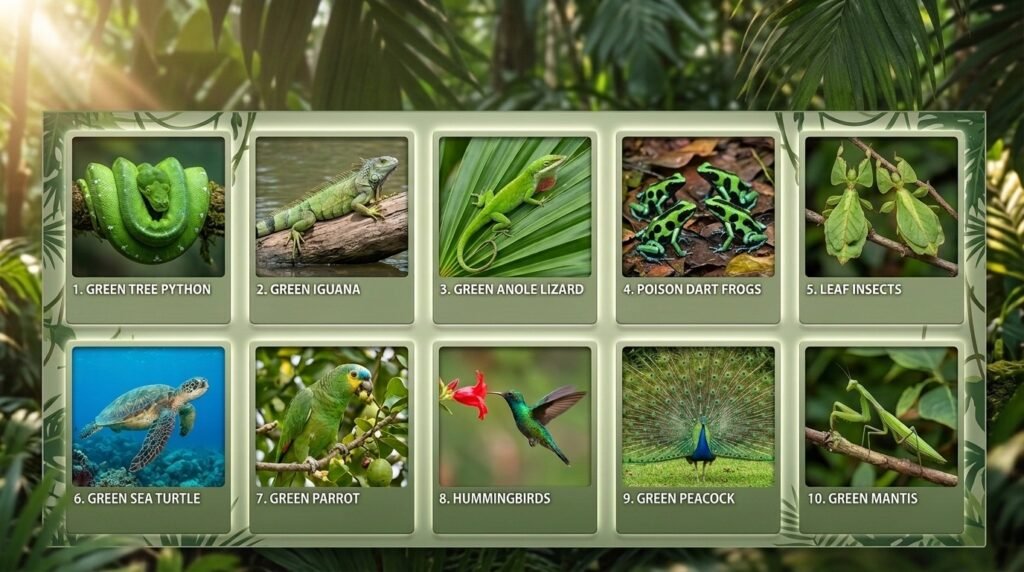 Green Animals and Birds Found Around the World