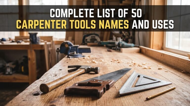 Complete List of 50 Carpenter Tools Names and Uses