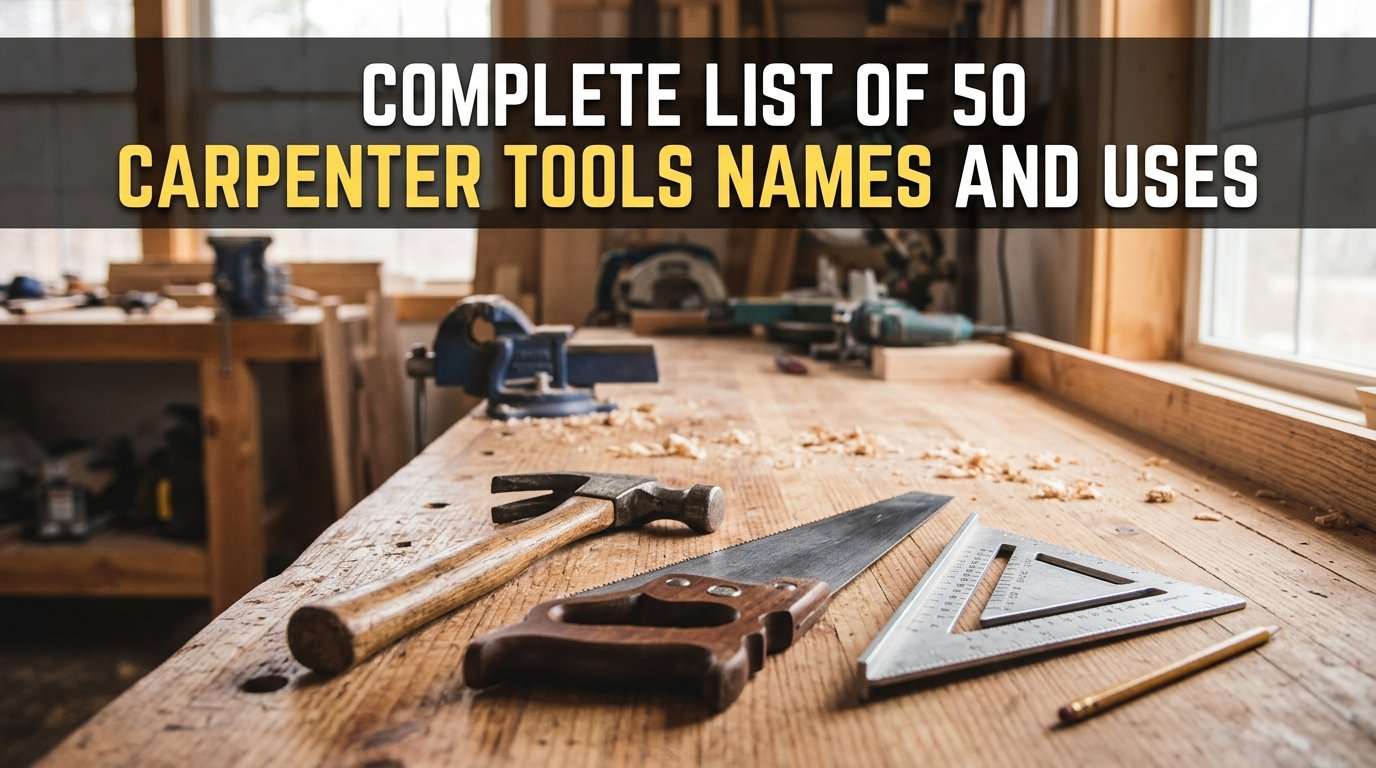 Complete List of 50 Carpenter Tools Names and Uses